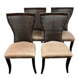 Thomasville Woven Rattan Espresso Dining Chairs, Set of Four