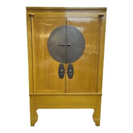 Late 19th Century Chinese Yellow Lacquer Moon Cabinet