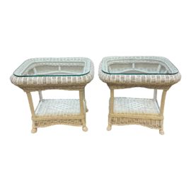 Vintage Henry Link Wicker Side Tables - a Pair