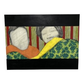 Catherine Ryan "Two Girls in a Bed" Mixed Media Painting. Original Price: $1,600