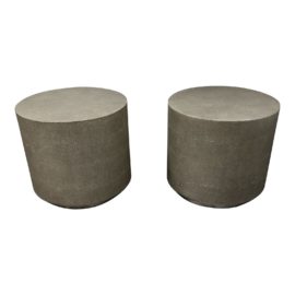 Restoration Hardware Graydon Fog Shagreen + Brushed Stainless Steel Plinth Round Side Tables, a Pair. Original Price: $2,750