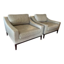Restoration Hardware Italia Slope Arm Leather Chairs, a Pair. Original Price: $17,990
