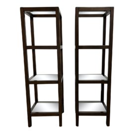 Pottery Barn 4-Shelf Wood + Glass Etageres, a Pair