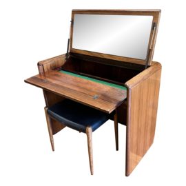 Late 20th Century Rosewood Veneer Vanity + Jl Moller Stool