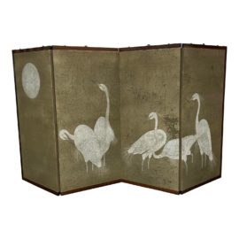Vintage Four-Panel Crane Screen Divider