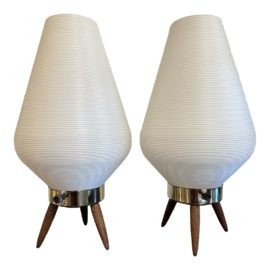 Mid 20th Century Tripod Beehive Table Lamps, a Pair