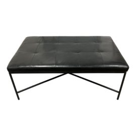 Bernhardt Furniture Ulster Leather + Metal Ottoman. Original Price: $1,700
