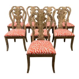 Wisteria French Country White Wash + Coral Zebra Dining Chairs - Set of Eight