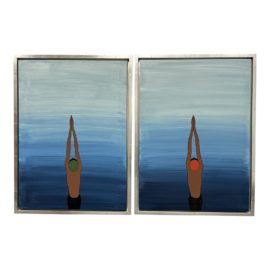 Original Artwork of Swimmer Custom Framed Paintings - a Pair