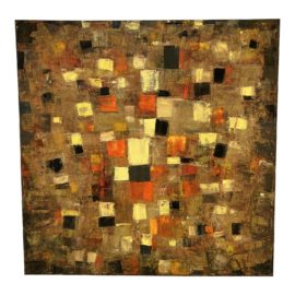 Abstract Bronze + Ivory Orange Geometric Painting