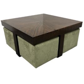 Henredon Macassar Coffee Table + Nesting Upholstered Ottomans - Set of Five. Original Price: $6,690