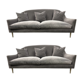 Pair of Thayer Coggin Curved Aubergine Gray Velvet Sofas
