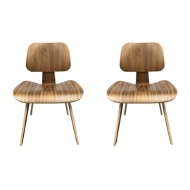 Pair of Herman Miller Ray & Charles Eames Molded Plywood Dining Chairs Wood Base (DCW). Original Price: $2,590