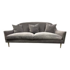 Thayer Coggin Curved Aubergine Gray Velvet Sofa