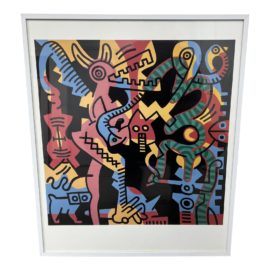Keith Haring Custom Framed Print "Colorful Animals + Figures"