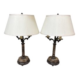 Robert Abbey Vintage Marble Candelabra Table Lamps, a Pair