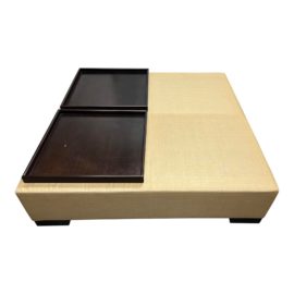 Holly Hunt Christian Liaigre Galet Large Upholstered Ottoman + Two Trays. Original Price: $5,210