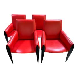 Dakota Jackson Ke-Zu Red Leather Arm Chairs, Set of Four. Original Price: $10,000