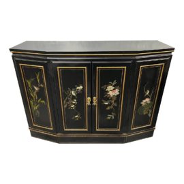 Asian Influenced Floral Motif + Black Storage Cabinet