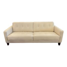 Scandinavian Designs Ivory Leather Contemporary Sofa. Original Price: $1,300