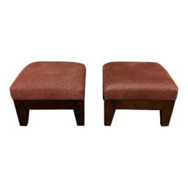 Donghia Custom Fabric + Wood Ottomans - a Pair