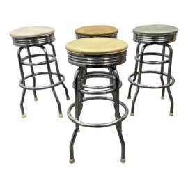Retro Diner Vinyl + Swivel Bar Stools - Set of Four