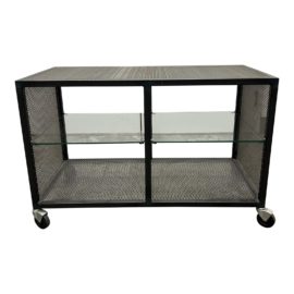 Industrial Perforated Metal + Glass Media Console + Castors. Original Price: $1,000