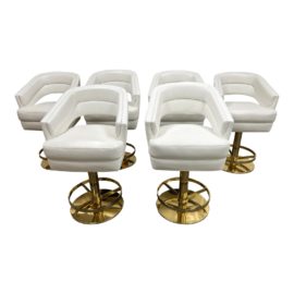 Essential Homes Russel White Leather Swivel Counter Stools - Set of Six. Original Price: $20,220
