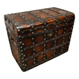 Early 20th Century Oiled Brass Nail Head Trunk