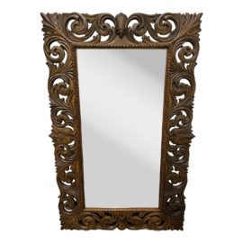 Carved Oak Acanthus Leaf + Brass Rams Head Mirror