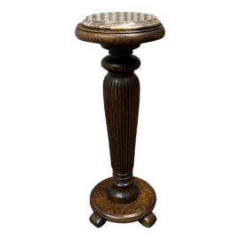 Late 20th Century Wood + Marble Top Column / Plant Stand