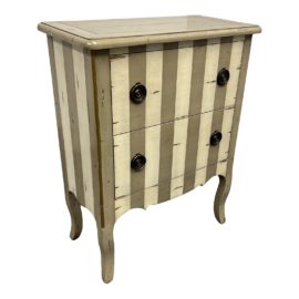 Contemporary Two Drawer Side Table With Gray/Ivory Stripes