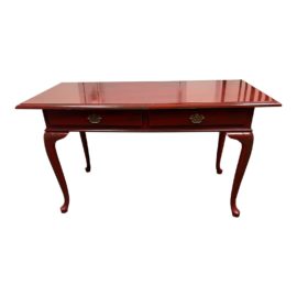 Custom Red Finish Wood Desk + Two Drawers