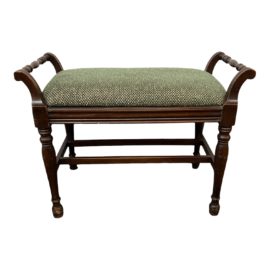 Vintage Green Upholsterd Petite Wooden Bench