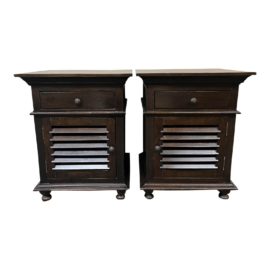 Traditional Louver Door Nightstands, a Pair