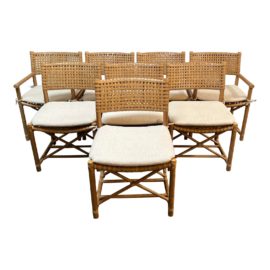 McGuire Bamboo + Woven Rawhide Dining Chairs, a Set of 8. Original Price: $11,000