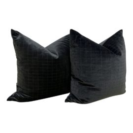 NEW Timo Van Riggelen Designs Black Velvet Feather Down Pillows, a Pair