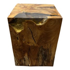 NEW Organic Modern Cubic Live Edge Wood + Resin Side Table/ Stool