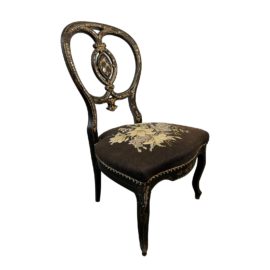Antique Mother-Of-Pearl Inlaid Needlepoint Bedroom Chair