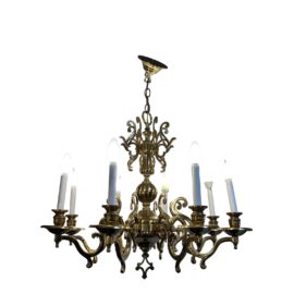Vintage Polished Brass Eight Light Chandelier