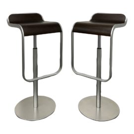 LaPalma Lem Piston Walnut Adjustable Bar Stools - a Pair. Original Price: $1,890