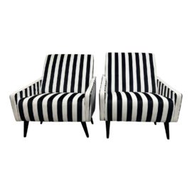 NEW Pacific Direct Dayton Kd Black + White Striped Velvet Chair - a Pair