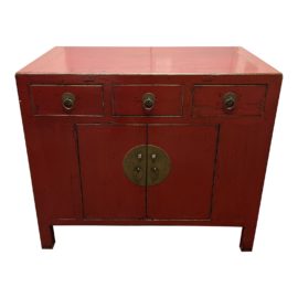Vintage Style Chinese Red Lacquer Cabinet. Original Price: $1,750