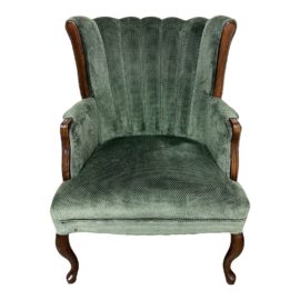 1996 Pembrook Chair Co. Forest Green Chenille Check Channelled Arm Chair