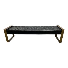Arden Home Patent Leather Tufted + Brushed Brass Bench. Original Price: $2,850