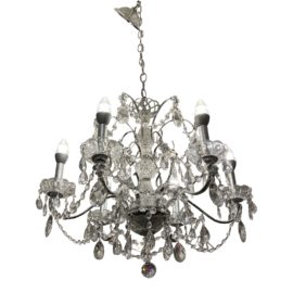 Traditional Six Light Silver Finish + Glass Chandelier