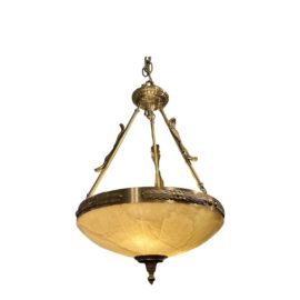Vintage Gold Finish Alabaster Semi-Flush Pendant
