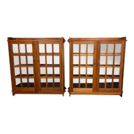 Stickley Furniture Cherry Wood Mission Double Bookcase With Glass Doors, a Pair. Original Price: $9,000