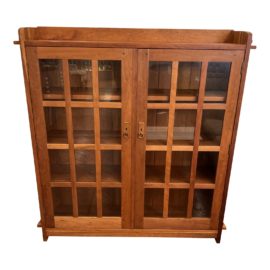Stickley Furniture Cherry Wood Mission Double Bookcase With Glass Doors. Original Price: $4,500