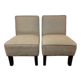 Skyline Contemporary Taupe Herringbone Slipper Chairs, a Pair